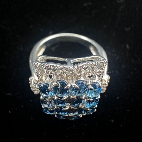 Sterling Silver London Blue Topaz & Czs Cocktail Statement Ring – Size 6 - Picture 7 of 15